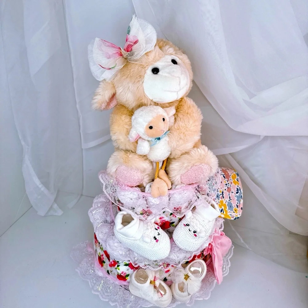 Lamb Diaper Cake, Baby Girl Shower Gift